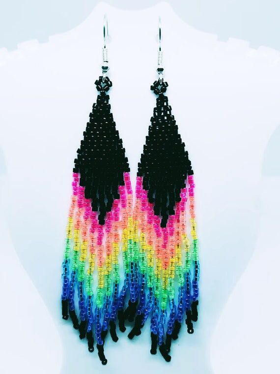 Handmade Rainbow Neon Fringe Dangle Earrings...