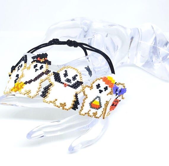 Handmade Beaded Ghost on Parade Halloween Bra...