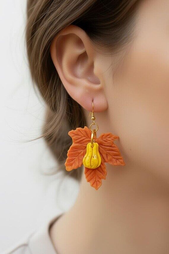 Autumn Maple Leaf & Pumpkin Earrings | Fall S...