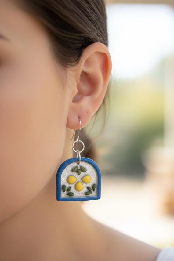 Handmade Lemon Window Polymer Clay Earrings |...