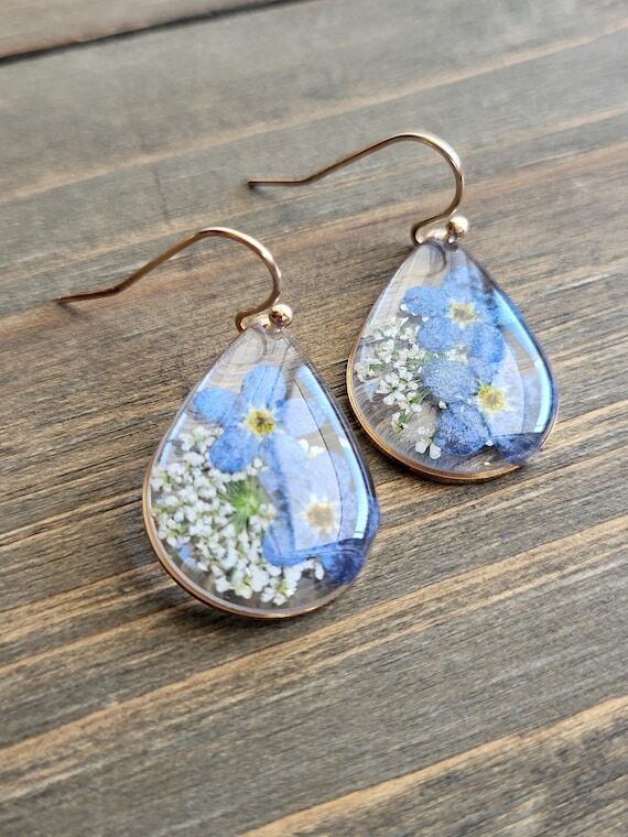 Petite Blue Forget Me Not Flower Teardrop Ear...