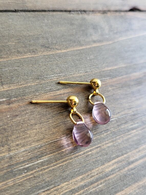 18k Gold Heather Mauve Teardrop Earrings- Han...