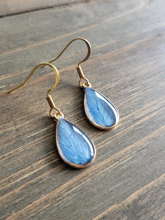 Petite Blue Hydrangea Petal Teardrop Earrings...