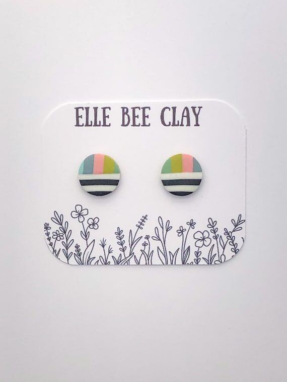 Multi Stripe Circle Stud Earring, Black White...