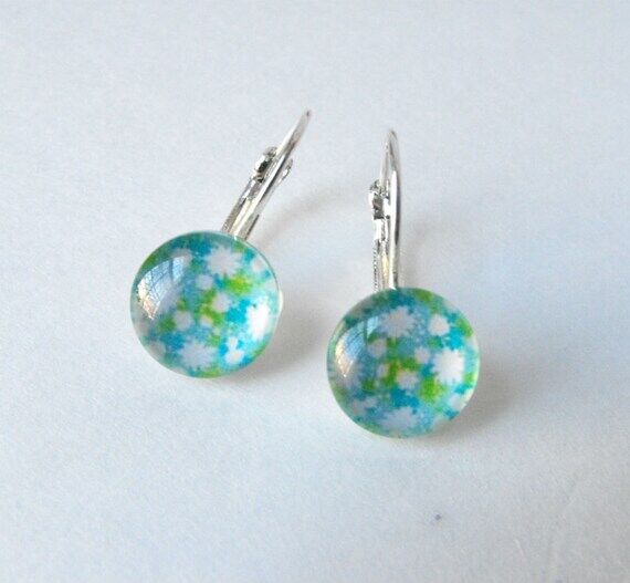 Tiny Floral Drop Earrings ~ Colorful Small Do...