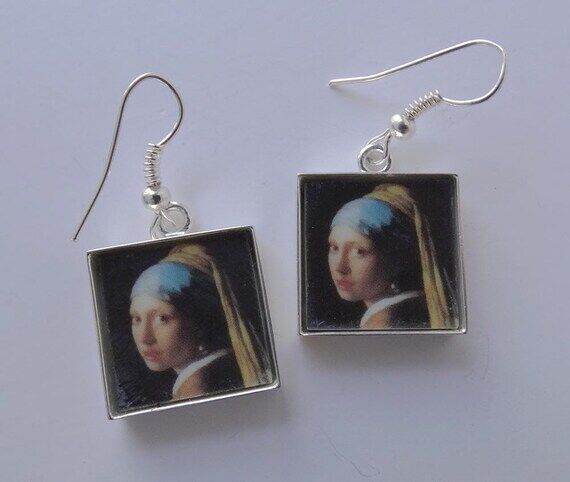 Vermeer Tile Drop Earrings - Handmade Glass T...