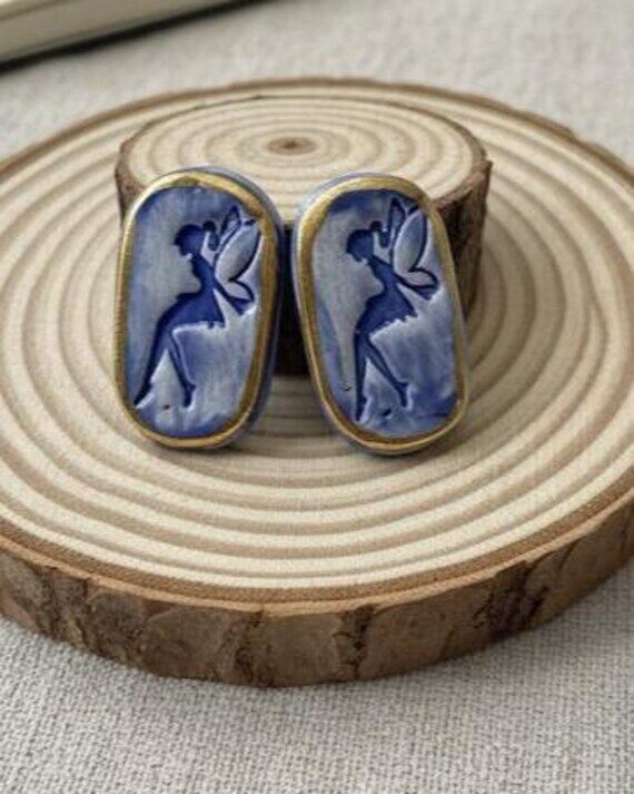 Blue Fairy Ceramic Stud Earrings, Handmade Fa...