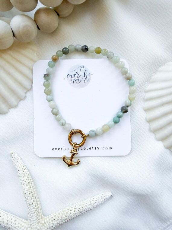 Amazonite Charm Bracelet with Anchor...