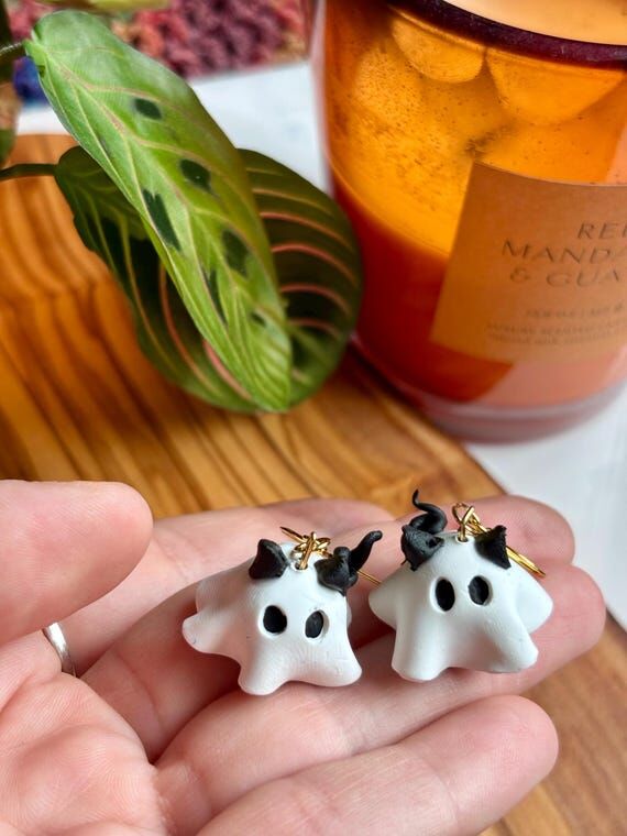 Kitty Cat Clay Earrings, kitty Ghost earrings...