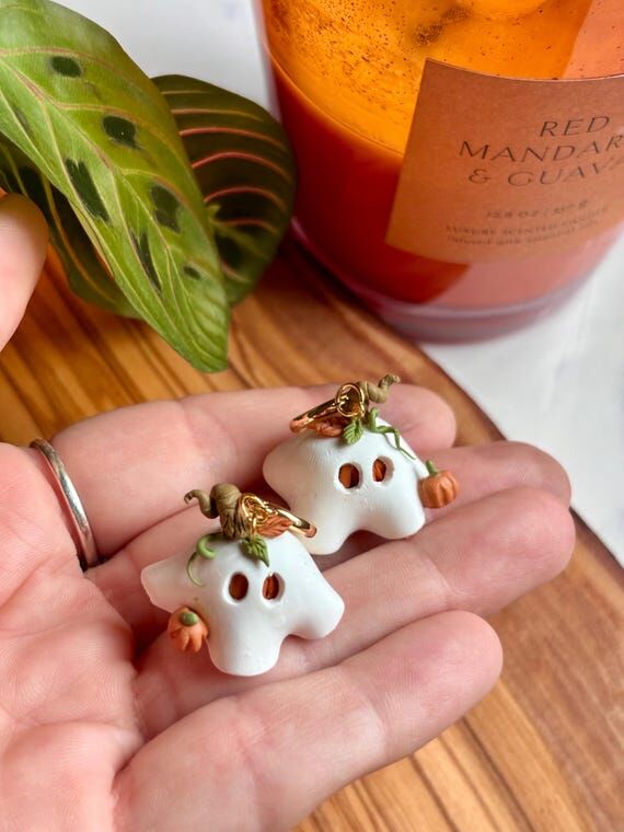 Ghost Clay Earrings, Ghost earrings, Fall ear...