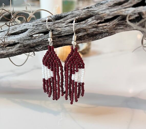 Handmade Brown Beaded Fringe Earrings: Chic D...