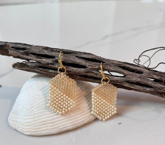 Orange Seed Bead Dangle Earrings: Geometric H...