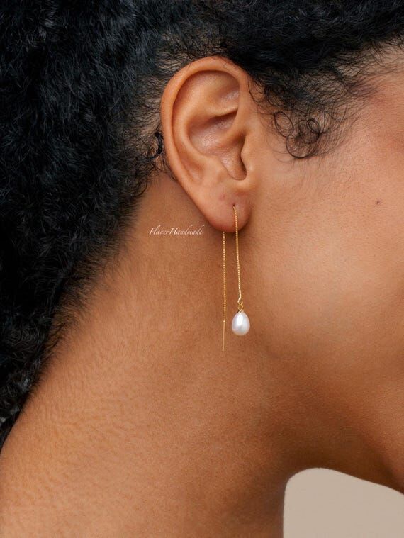 Natural Freshwater Pearl Threader Earrings, D...