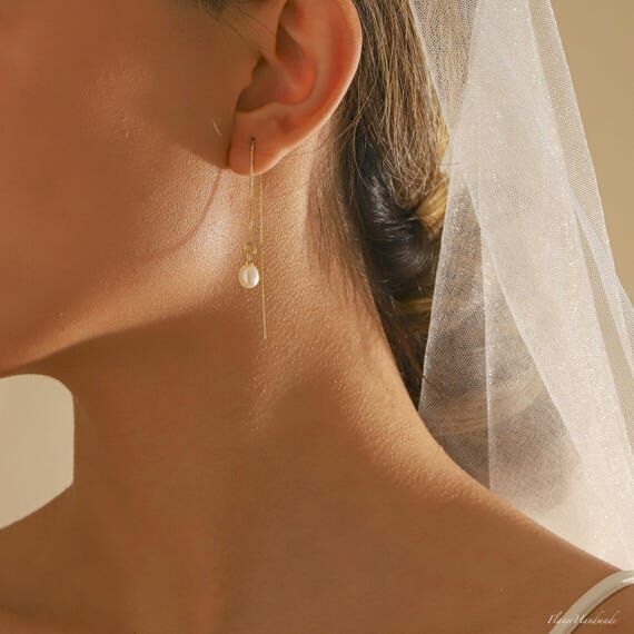 Freshwater Pearl Threader Earrings: 18K Gold ...