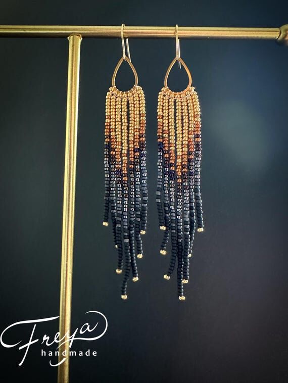 Sunset Ombre Beaded Fringe Earrings, Gold to ...
