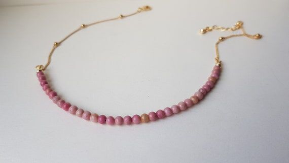 Natural Gemstone necklace Gold ball chain wit...