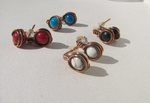 Copper earrings, Stud earrings, Post earrings...