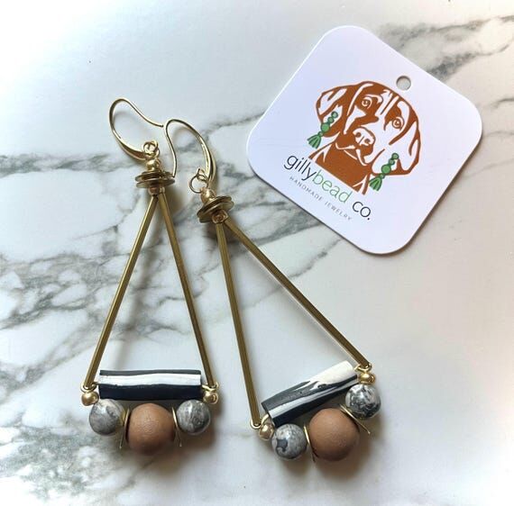 Gold, Tan Grey and Black Statement Triangle D...