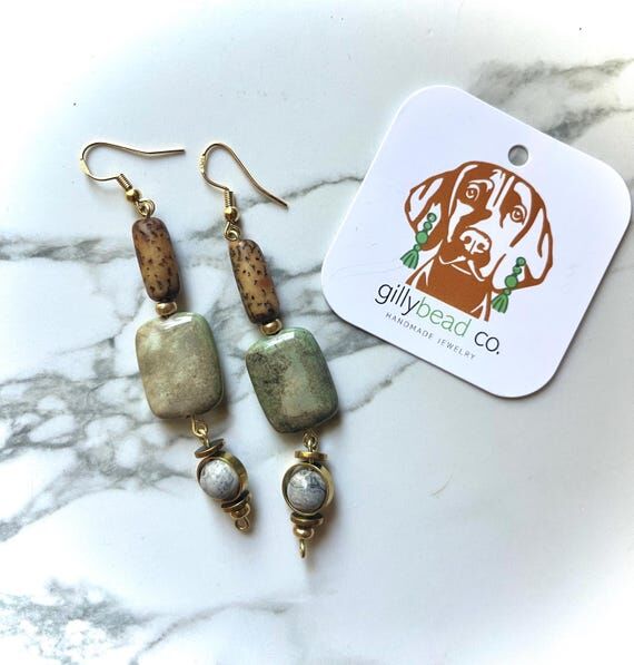 Stone Statement Drop Earrings, Brown, Mint Gr...