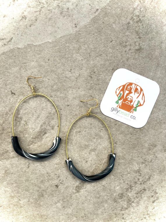 Gold Statement Hoop Earrings, Grey, Black and...