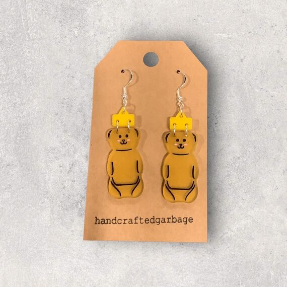 Honey bear earring, acrylic, laser, handmade,...