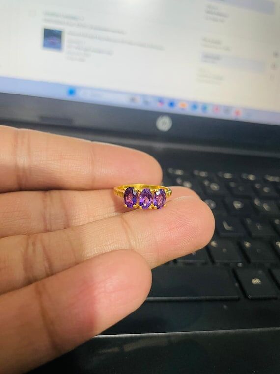 Purple Amethyst Ring: 925 Sterling Silver, Ha...