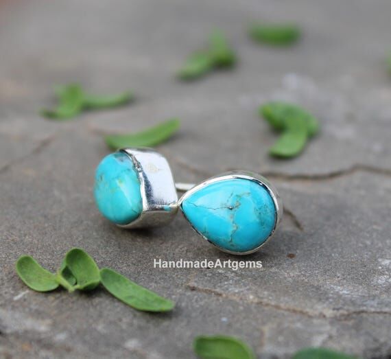 Turquoise Stud Earrings: Handmade 925 Sterlin...