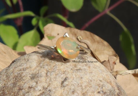 Natural Ethiopian Opal Ring- Handmade 925 Sil...