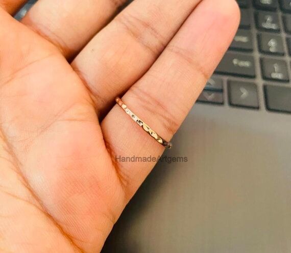Hammered 14k Rose Gold & Sterling Silver Band...