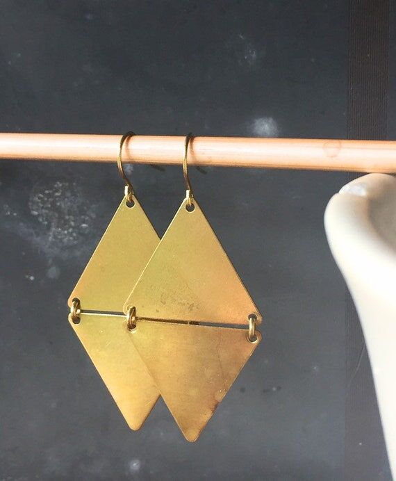Cairo Raw Brass Double Triangle Earrings on B...