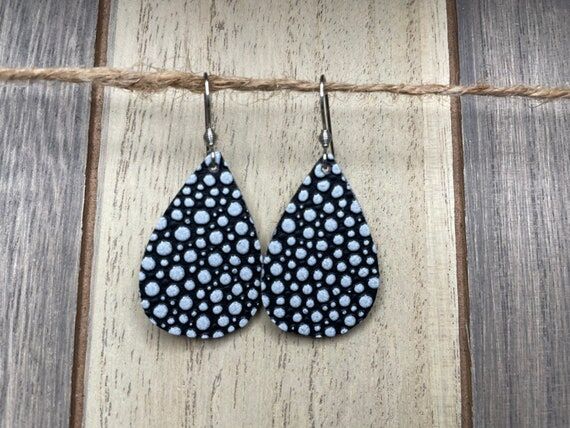 Mini Teardrop Earrings- Black w/ White Bumps ...