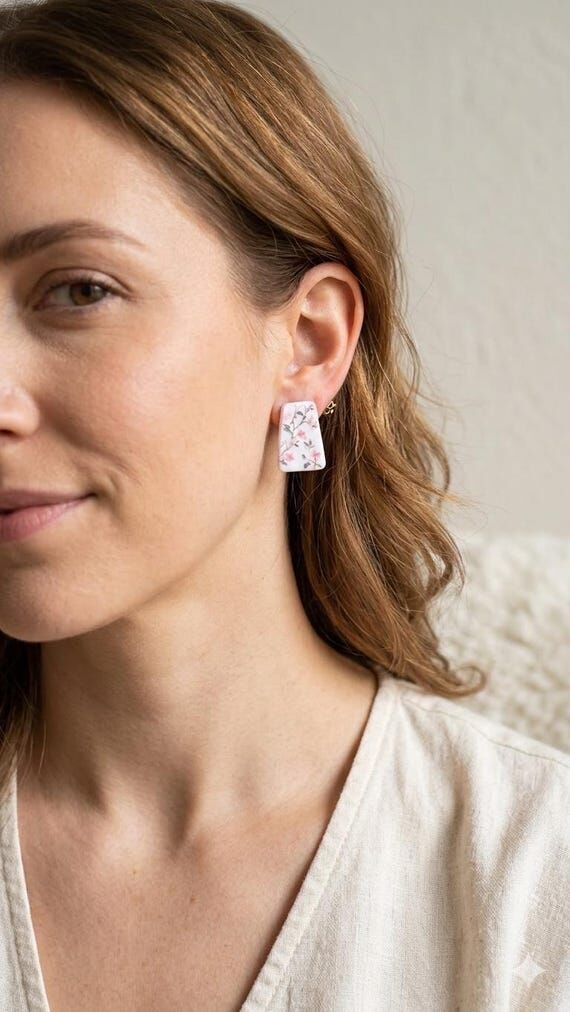 Handmade Floral Clay Stud Earrings | Dainty P...