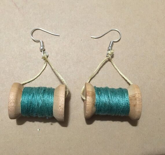 Spool of thread earrings - handmade unique ea...