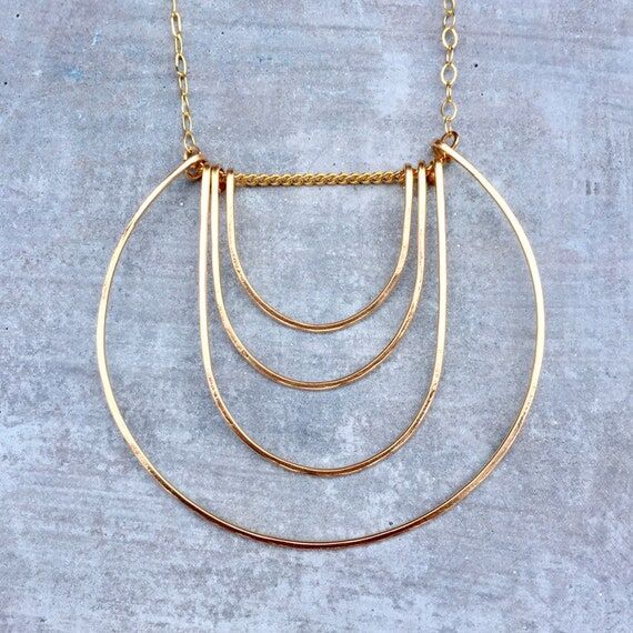 Art Deco Gold Filled Geometric Pendant Neckla...