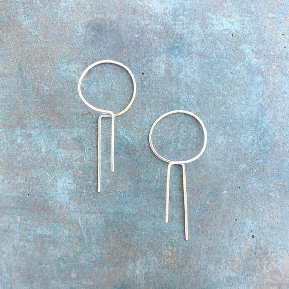 Geometric Sterling Silver Threader Hoops: Lig...