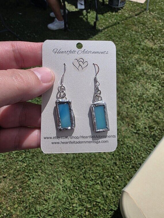 Hand Soldered Glass Earrings Light Blue Teal...