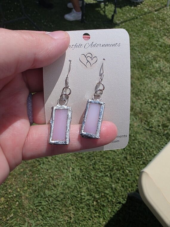 Hand Soldered Pink Glass Rectangle Earrings...