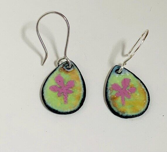 Small Flower Vitreous Enameled Handmade Earri...