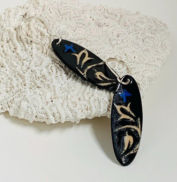 Flower Yellow Vitreous Enameled Handmade Earr...
