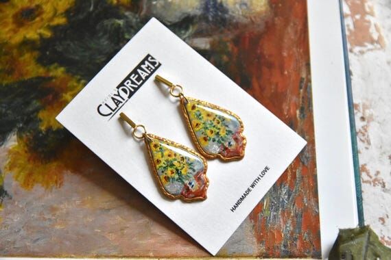 Hand-Painted Sunflower Earrings: Claude Monet...