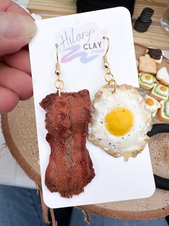 Bacon & Eggs earrings/Polymer clay earrings/ ...
