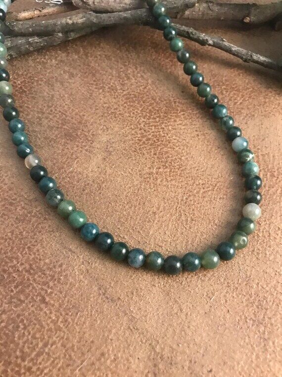 Handmade Agate Beaded Necklace, Green Blue Te...