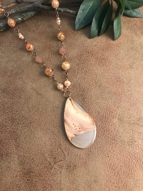 Handmade Long Pendant Necklace, Beaded Chain ...