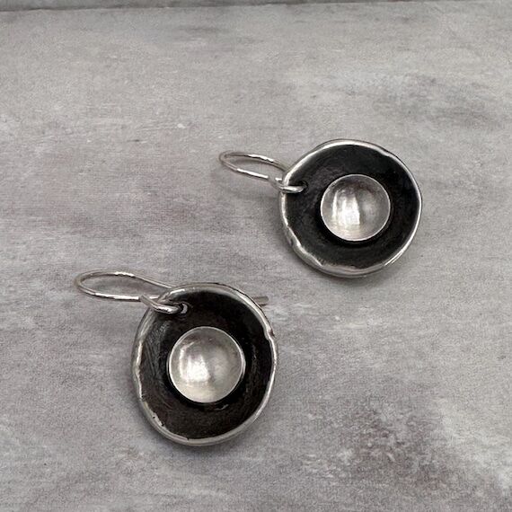 Hollow Moon Sterling Silver Bowl Earrings: Ox...