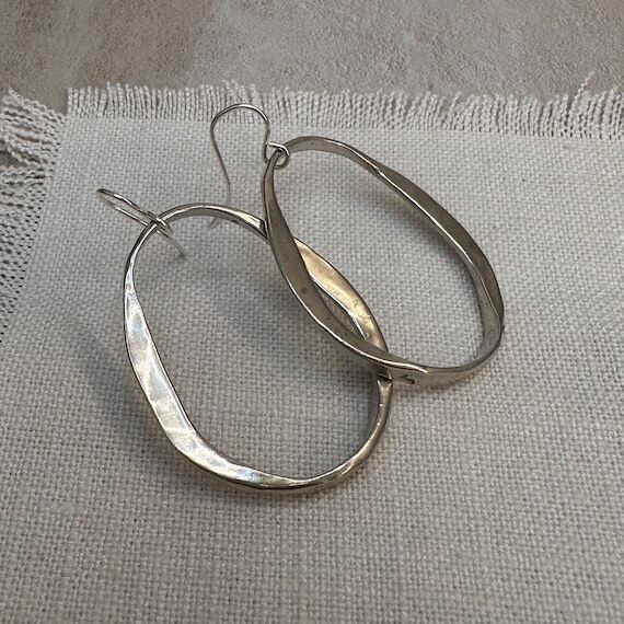 Sculptural Bronze or Sterling Silver Hoop Ear...