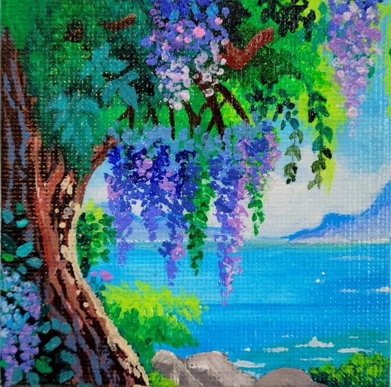Seaside Getaway 3x3 in. Mini Original Paintin...