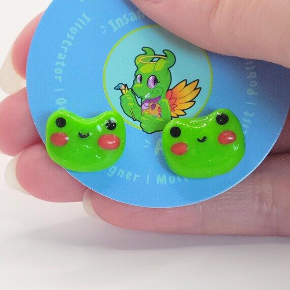 Frog Stud Handmade Polymer Clay Earrings...