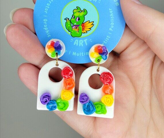 Rose Paint Palette Polymer Clay Handmade Earr...