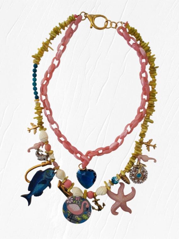 Tropical Charm Two-Layered Necklace: Flamingo...