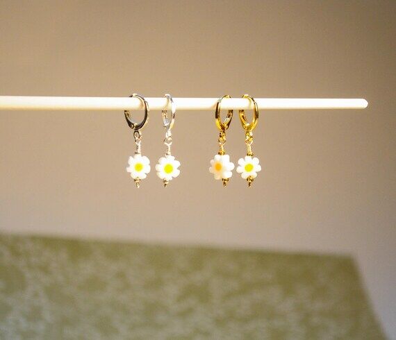 Daisy Huggie Hoop Earrings| Flower Earrings| ...